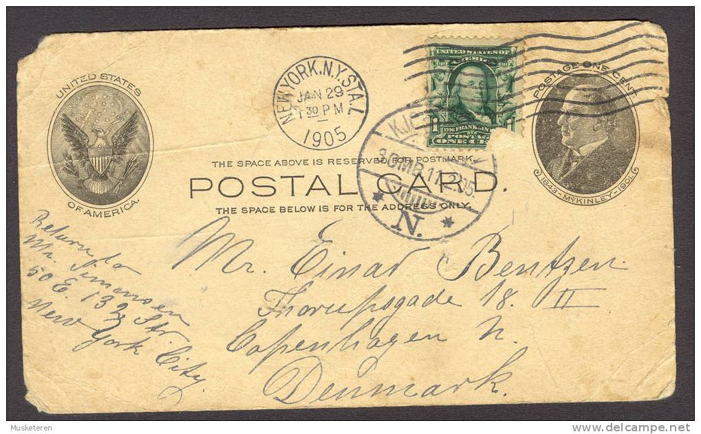 United States Upfranked Stationery N.Y. Staten Island To Denmark1905 !! - 1901-20