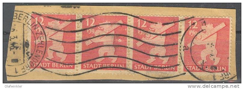 Berlin 1945 Freimarken 5A - 12 Pf  Als Viererstreifen Auf Briefstück Gestempelt/used/oblitere - Berlijn & Brandenburg