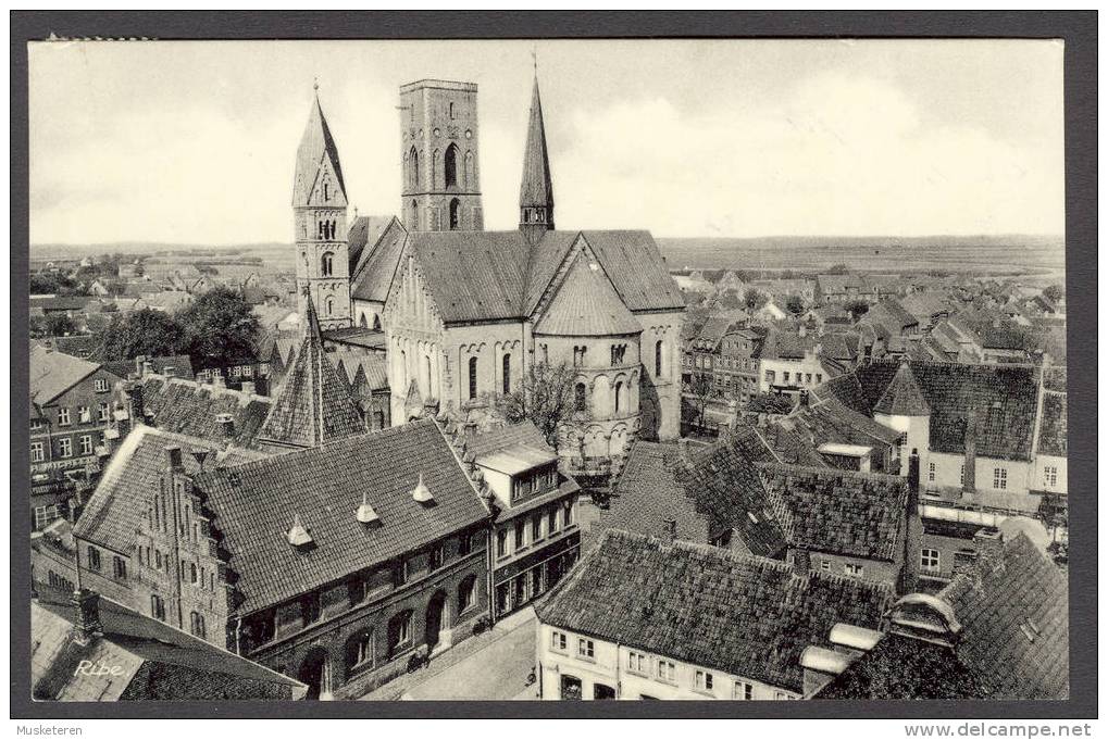 Denmark PPC Ribe View Over Town Incl. Bureau Bahnpost Railway FREDERICIA - STRUER Cancel 1956 To Sweden (2 Scans) !! - Briefe U. Dokumente