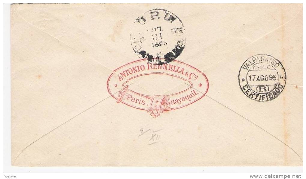 Ecu080/  ECUADOR - Einschreiben AR 1895, Chile, Ganzsachen-Ausschnitt + Marke (Brief, Cover, Letter, Lettre) - Equateur