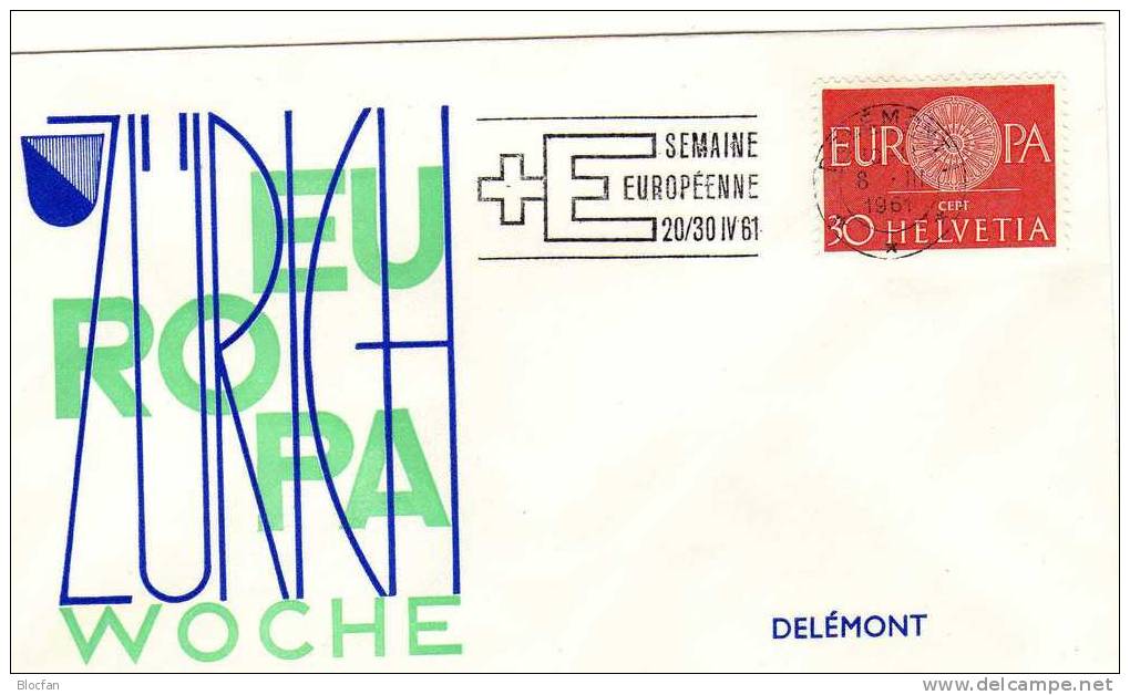 Sonderbrief Europa - Woche 1961 In Delémont Schweiz 720 + FDC 2€ - 1961