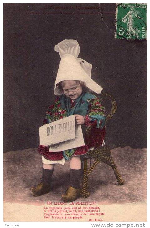 Cpa,normandie,1901  Type Et Costume D´epoque,( Enfant Lisant Un Journal Politique) De Ch Pitou - Mode