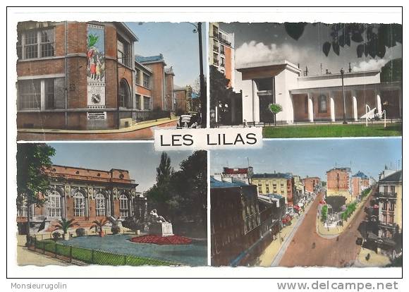 93 )) LES LILAS, CPSM Multivues, Ecole Moderne, Dispensaire, Salle Des Fêtes Carrefour Du Métro  Ed Raymon 674 B/2 - Les Lilas