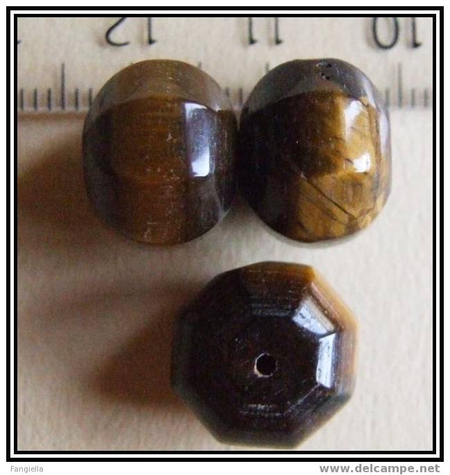 Lot De 3 Grosses Perles Melons En Véritable Oeil De Tigre Environ 12x10mm - Perles