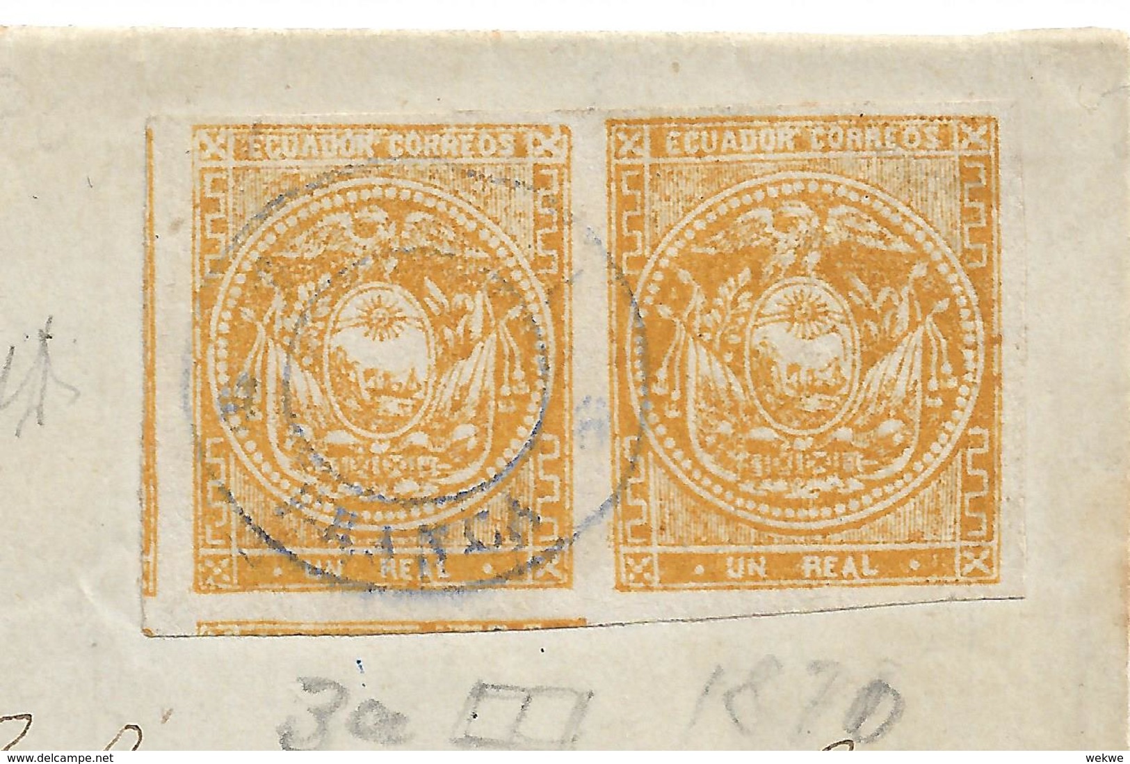 Ecu087 / Ecuador, Brief Mit  1 Real (Paar)  1870, Guayaquil Nach Peru , Mit Inhalt Und Ankunftsstempel Lima (geprüft) - Ecuador