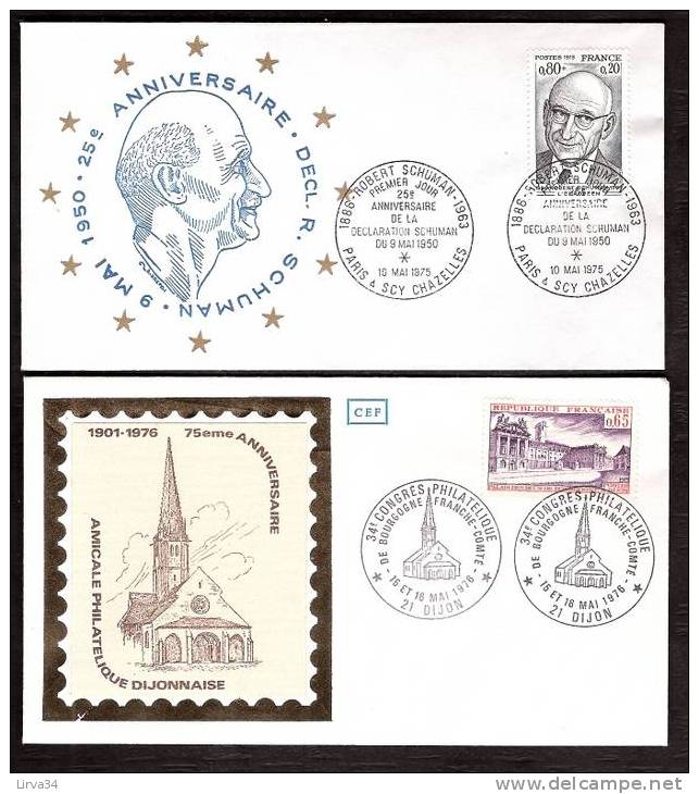 LOT : 4 FDC- SCHUMAN DU 10-5-1975- CONGRÉS 15-5-76-  JOURNEE DU TIMBRE -26-3-77- ARC DE TRIOMPNE 15-12-73 - Non Classés