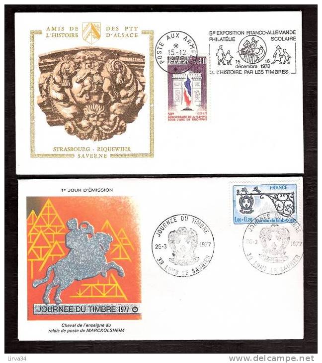 LOT : 4 FDC- SCHUMAN DU 10-5-1975- CONGRÉS 15-5-76-  JOURNEE DU TIMBRE -26-3-77- ARC DE TRIOMPNE 15-12-73 - Non Classés