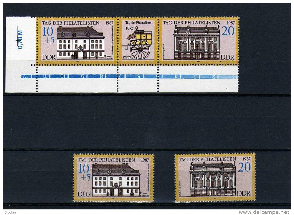 3-Streifen ** Tag Der Philatelisten Und Briefmarke 1987 DDR 3118/9 + ER + 6ZD 6€ - Se-Tenant