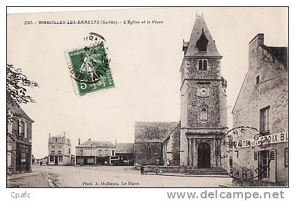CARTE 1910 Marolles Les Braults - église Et La Place - Marolles-les-Braults