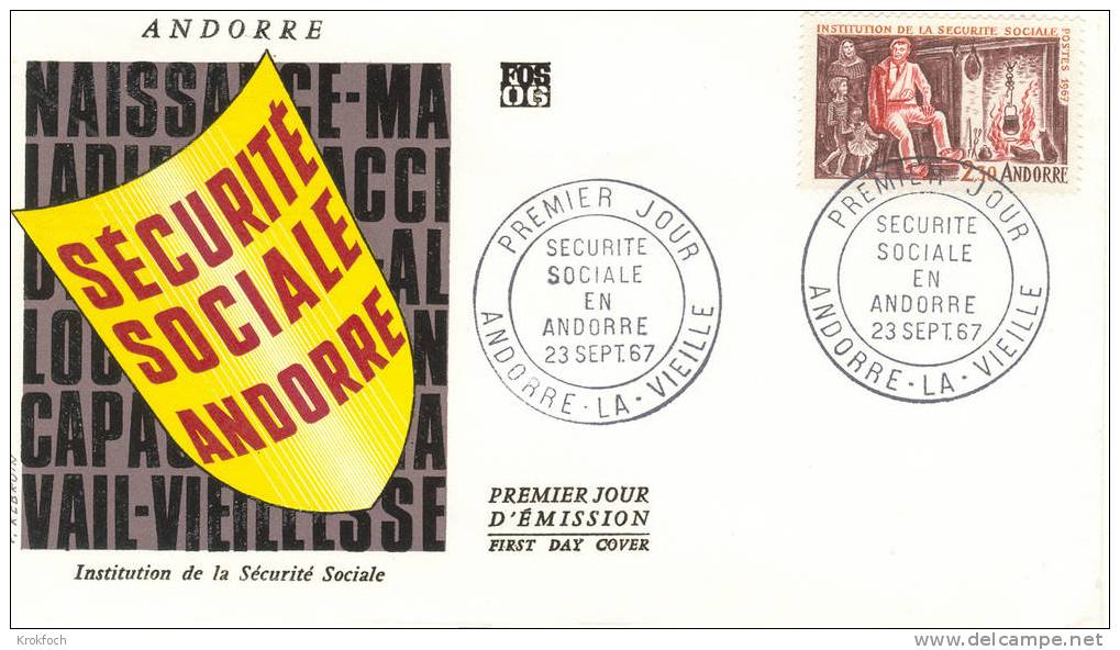 Andorre - FDC 1967 Sécurité Sociale - Timbre à Bonne Côte - FDC
