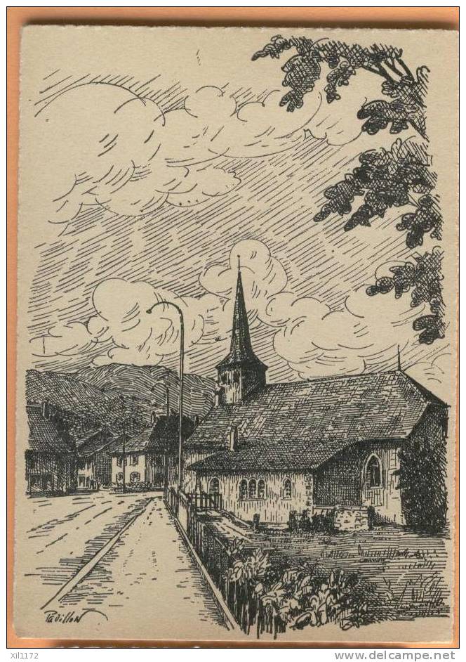 D663, Crassier, La Nouvelle Rue Et L´Eglise. Dessin Pavillon, Ed. Hôpital De Nyon, Impr. Cherix SA. Grand Format - Crassier