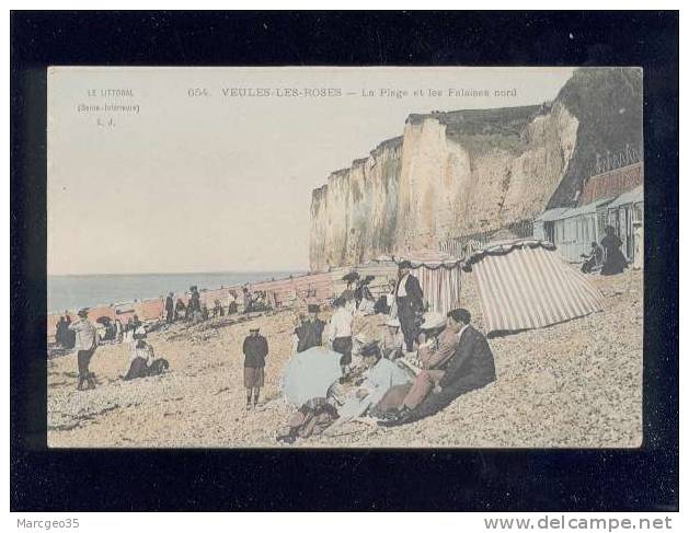 Veules Les Roses La Plage & Les Falaises Nord édit.L.J. N° 654 Couleur Animée  Belle Carte - Veules Les Roses