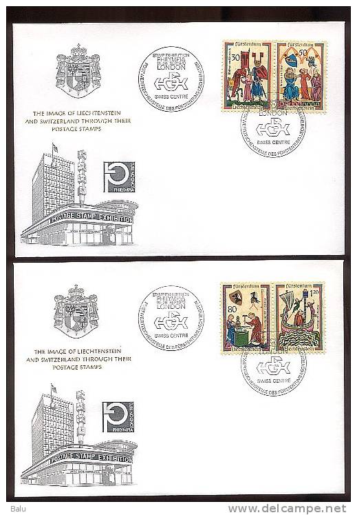 Liechtenstein 1970 Michel 527-530. 2 Briefe Sonderstempel Stamp Exhibition Philympia 18.-26. Sep. 1970 London, 3 Scans - Brieven En Documenten
