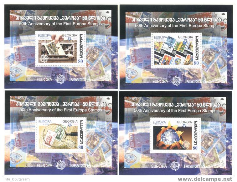 GEORGIE - GEORGIA : 02-2006 (**) Set 4v Perforated - 4v Imperforated - 4 Blocs : "50 Year Of 1st Europa Stamps" - 2006