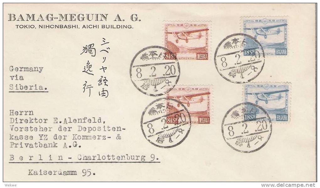 J305/ JAPAN -  Flugzeug/Plane über Ashina-See, 1933 Nach Deutschland (Berlin) - Briefe U. Dokumente