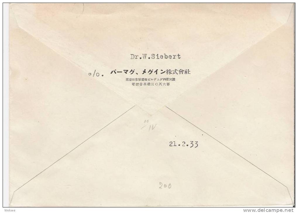 J305/ JAPAN -  Flugzeug/Plane über Ashina-See, 1933 Nach Deutschland (Berlin) - Covers & Documents