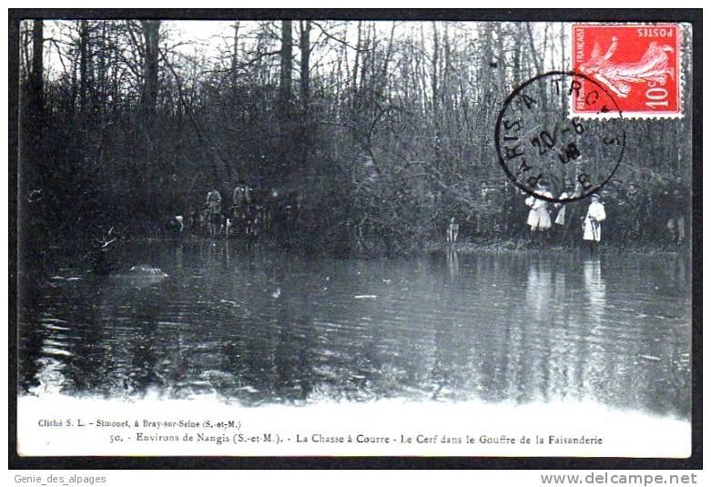 77 NANGIS, Env. Chasse à Courre, Cerf Gouffre Faisanderie, CPA Cliche Simonet, Voyagé En 1908 - Nangis