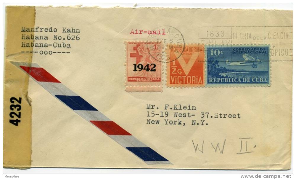 1942 Air Mail Letter To USA  Censored - Briefe U. Dokumente