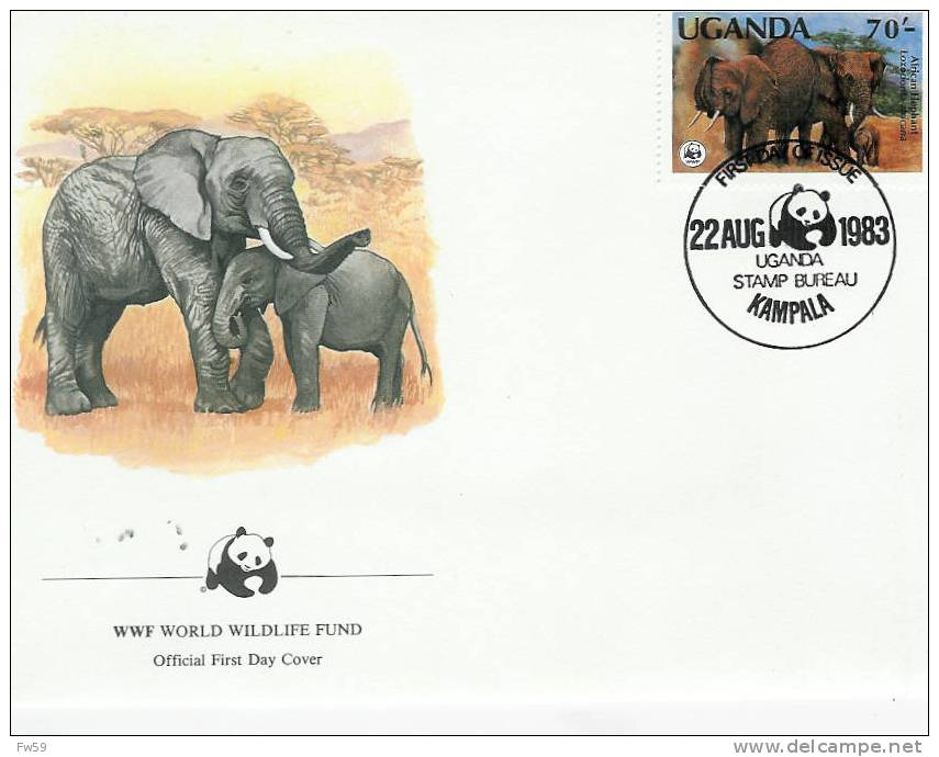 ELEPHANT FDC  OUGANDA 1983 SERIE WWF MODELE4 ELEPHANTS UNE FAMILLE - Elefantes