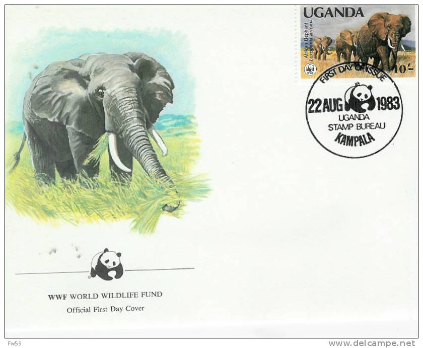 ELEPHANT FDC  OUGANDA 1983 SERIE WWF MODELE1 ELEPHANTS - Olifanten