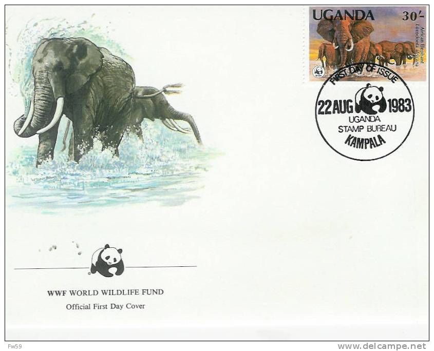 ELEPHANT FDC  OUGANDA 1983 SERIE WWF MODELE 3 ELEPHANTS - Eléphants