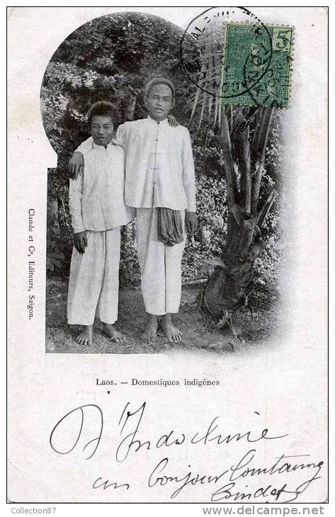 ASIE - INDOCHINE - LAOS - DOMESTIQUE INDIGENE - ENFANT - CLICHE 1900 CLAUDE & Cie - VOIR DOS - Laos