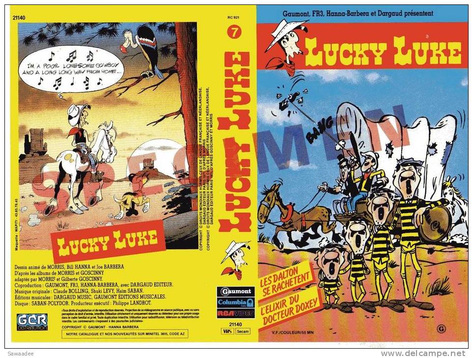 JAQUETTE K7 - PUBLICITAIRE - LUCKY LUKE 7 - LES DALTON SE RACHETENT/L´ELIXIR DU DOCTEUR DOXEY - SPECIMEN - Plakate & Offsets