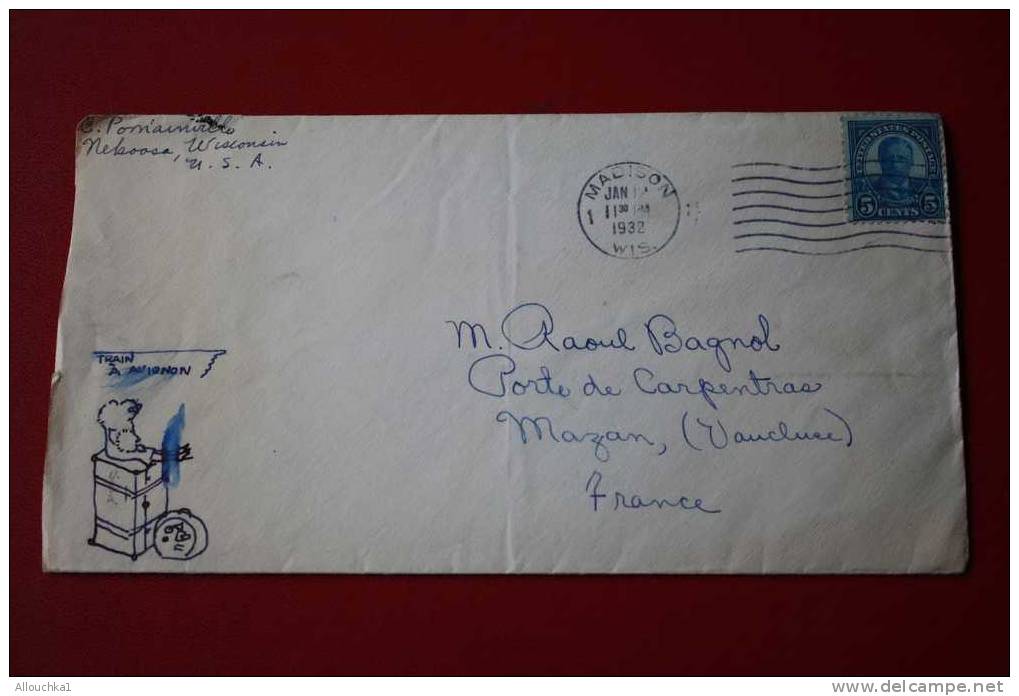 1932-MARCOPHILIE-LETTRE DES USA ETATS-UNIS D' AMERIQUE-MADISON-NEKOOSA -WISCONSIN - POUR:MAZAN -VAUCLUSE - 84 -FRANCE - - Cartas & Documentos