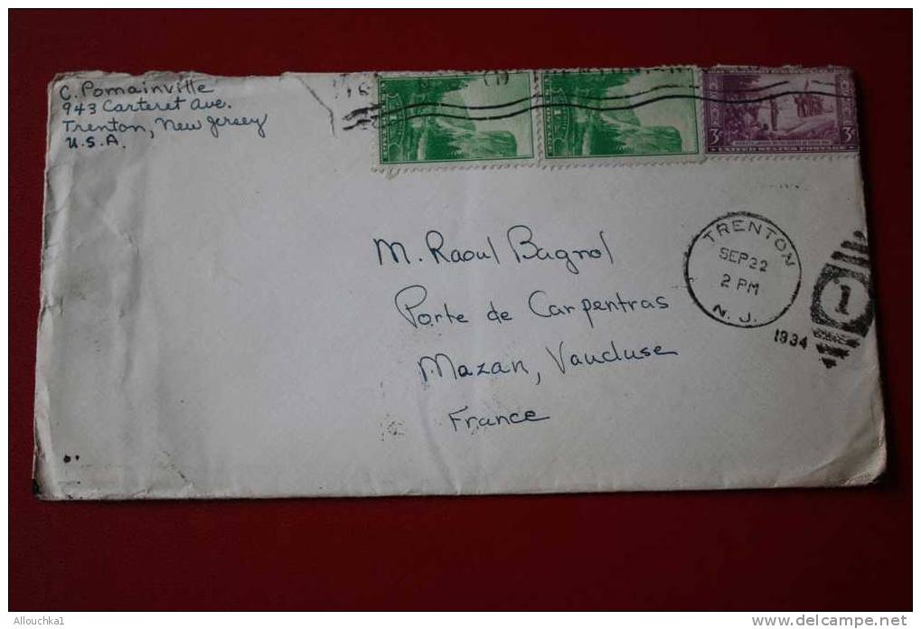 1934-MARCOPHILIE-LETTRE DES USA ETATS-UNIS D' AMERIQUE-DE TRENTON-NEW JERSEY -POUR:MAZAN -VAUCLUSE - 84 -FRANCE - - Brieven En Documenten