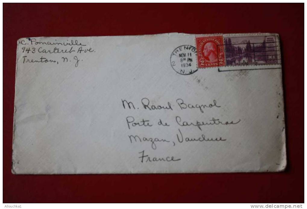 1934-MARCOPHILIE-LETTRE DES USA ETATS-UNIS D' AMERIQUE-DE TRENTON-NEW JERSEY -POUR:MAZAN -VAUCLUSE - 84 -FRANCE - - Lettres & Documents