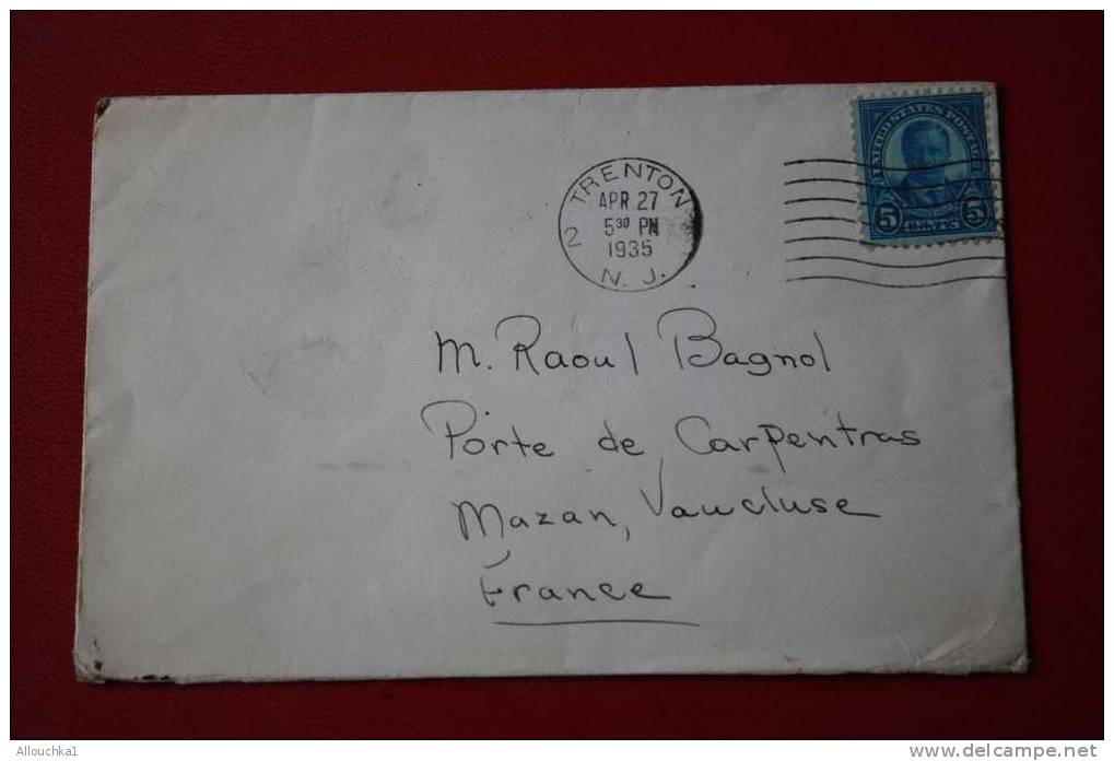 1935- MARCOPHILIE-LETTRE :DES USA ETATS-UNIS D' AMERIQUE: TRENTON-NEW-JERSEY - POUR : MAZAN -VAUCLUSE - 84 -FRANCE - - Cartes Souvenir