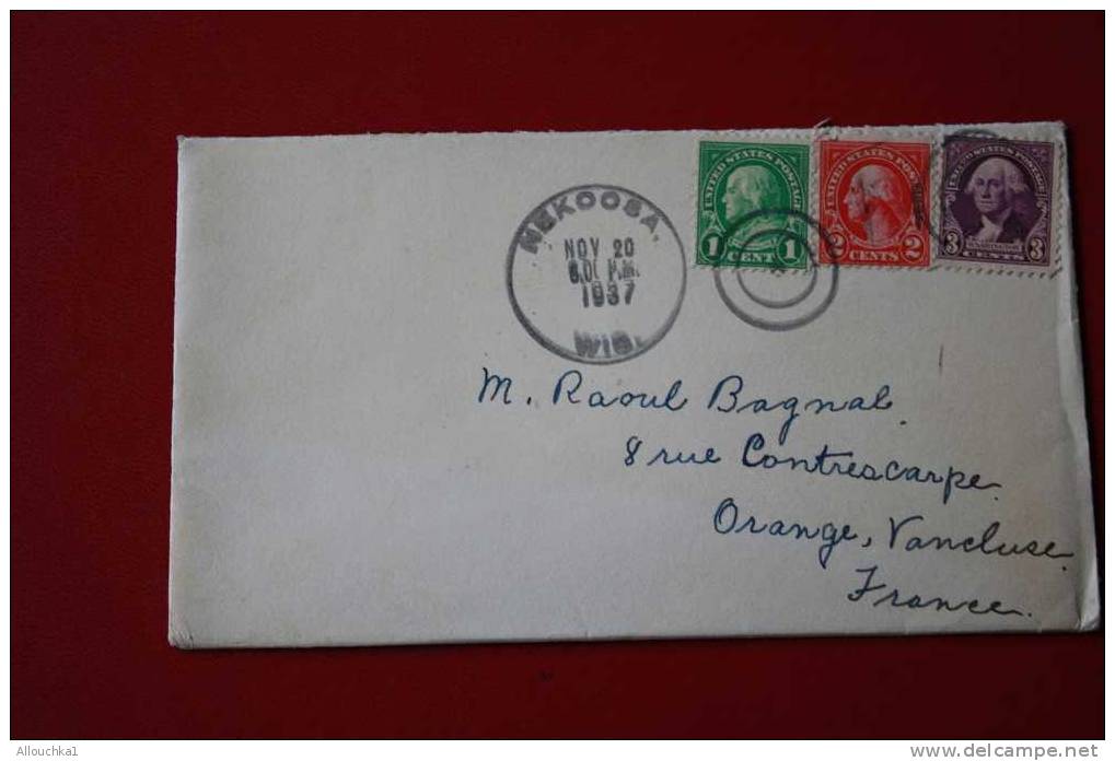 1937- MARCOPHILIE-LETTRE :DES USA ETATS-UNIS D' AMERIQUE: NEKOOSA  - WISCONSIN -POUR : ORANGE -VAUCLUSE - 84 -FRANCE - - Lettres & Documents