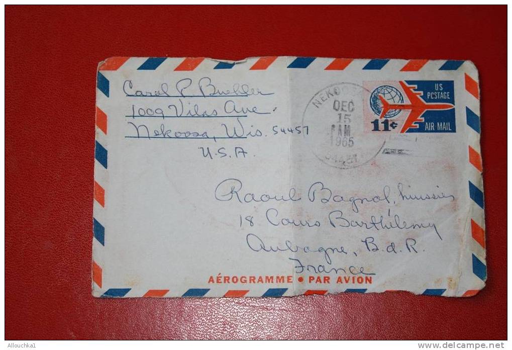 -1965 - MARCOPHILIE- DEVANT-LETTRE:DES USA ETATS-UNIS D' AMERIQUE: NEKOOSA -WIN-- POUR : AUBAGNE - 13 -FRANCE - - 3c. 1961-... Covers