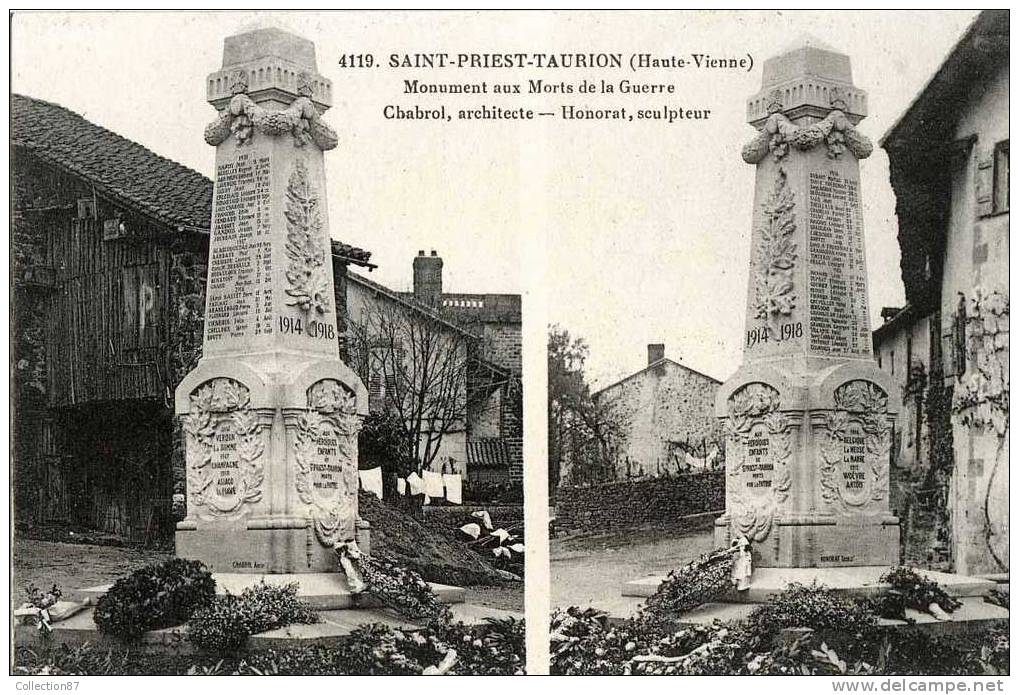 87 - HAUTE VIENNE - SAINT PRIEST TAURION - CARTE DOUBLE VUE De L'INAUGURATION Du MONUMENT Aux MORTS - RARE - Saint Priest Taurion