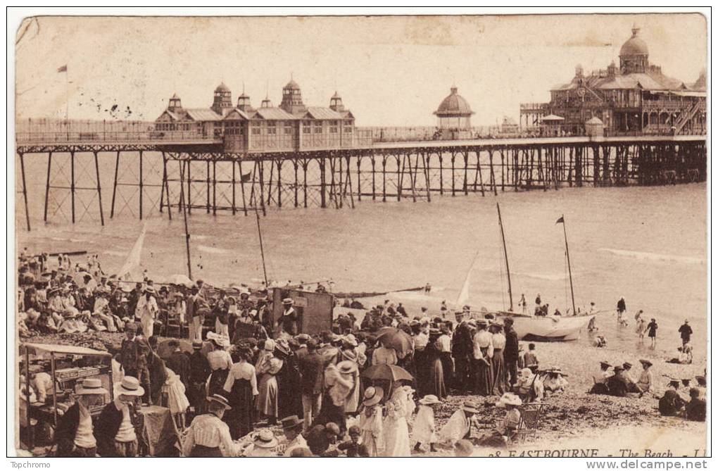 CARTE POSTALE Eastbourne The Beach Angleterre Sussex 1906 - Eastbourne