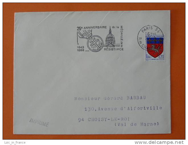 Flamme Postmark Medaille De La Resistance Paris - Guerre Mondiale (Seconde)