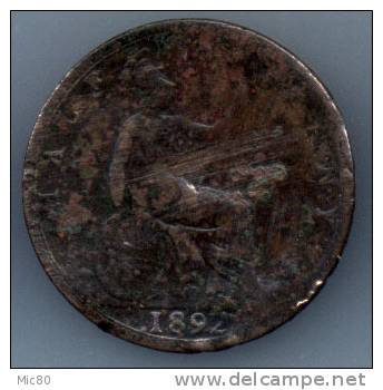 Grande-Bretagne Half Penny Victoria 1892 B- - C. 1/2 Penny