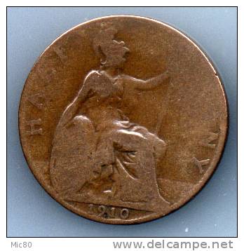 Grande-Bretagne Half Penny Edouard VII 1910 B- - C. 1/2 Penny