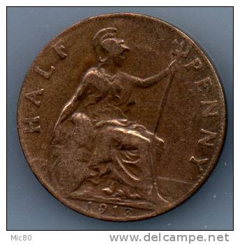 Grande-Bretagne Half Penny Georges V 1913 Ttb - C. 1/2 Penny