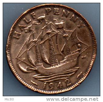 Grande-Bretagne Half Penny Georges VI 1942 Ttb - C. 1/2 Penny