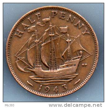 Grande-Bretagne Half Penny 1943 Ttb+ - C. 1/2 Penny