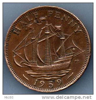 Grande-Bretagne Half Penny Elizabeth II 1959 Ttb/sup - C. 1/2 Penny