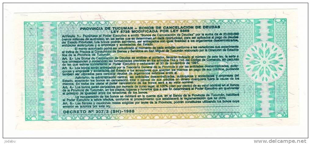 1 Austral 1991 Province De Tucuman -argentine- - Argentina