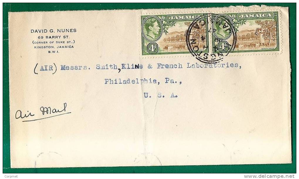 JAMAICA - VF 1947 AIR MAIL COVER From KINGTON To PHILADELPHIA  - Pair Of CITRUS GROVE Stamps - Jamaica (1962-...)