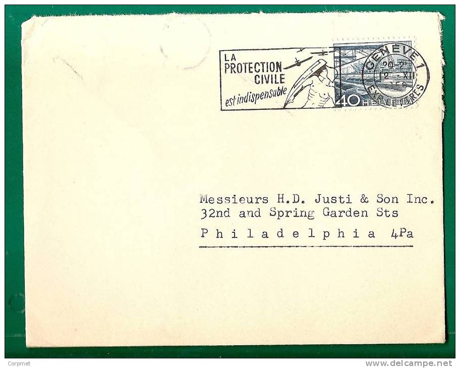 SWITZERLAND  - 1956 AIR MAIL COVER From GENEVE To USA - Machine Postmark - LA PROTECTION CIVILE Est INDISPENSABLE- - Postage Meters