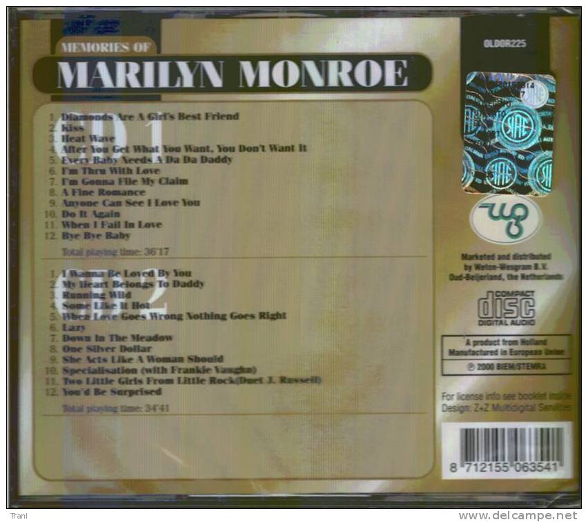 MARILYN MONROE - Memories - 2 CD - Autres & Non Classés