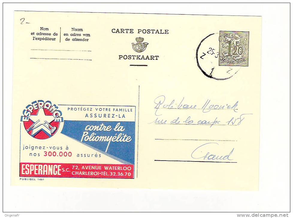 Publibel Obl. N° 1461 (ESPERANCE, Assurance Contre La POLIOMYELITE)  Obl: GENT 25/03/1957 - Publibels