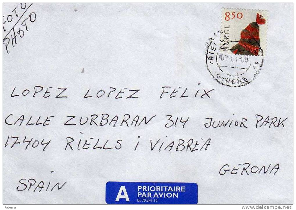 3242  Carta, Aérea De  Noruega A España, Cover, Letter - Cartas & Documentos