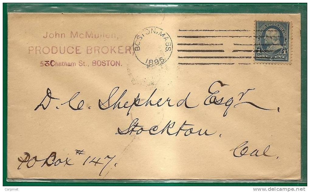 US - VF 1895 BOSTON COVER To STOCKTON - Lettres & Documents