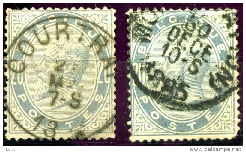 Belgien Mi.N° 36  Gestempelt  1883, König Leopold II,  2 Marken Mit Kleinen Zahnfehlern Pro Timbre Un Dent Def - 1883 Leopold II